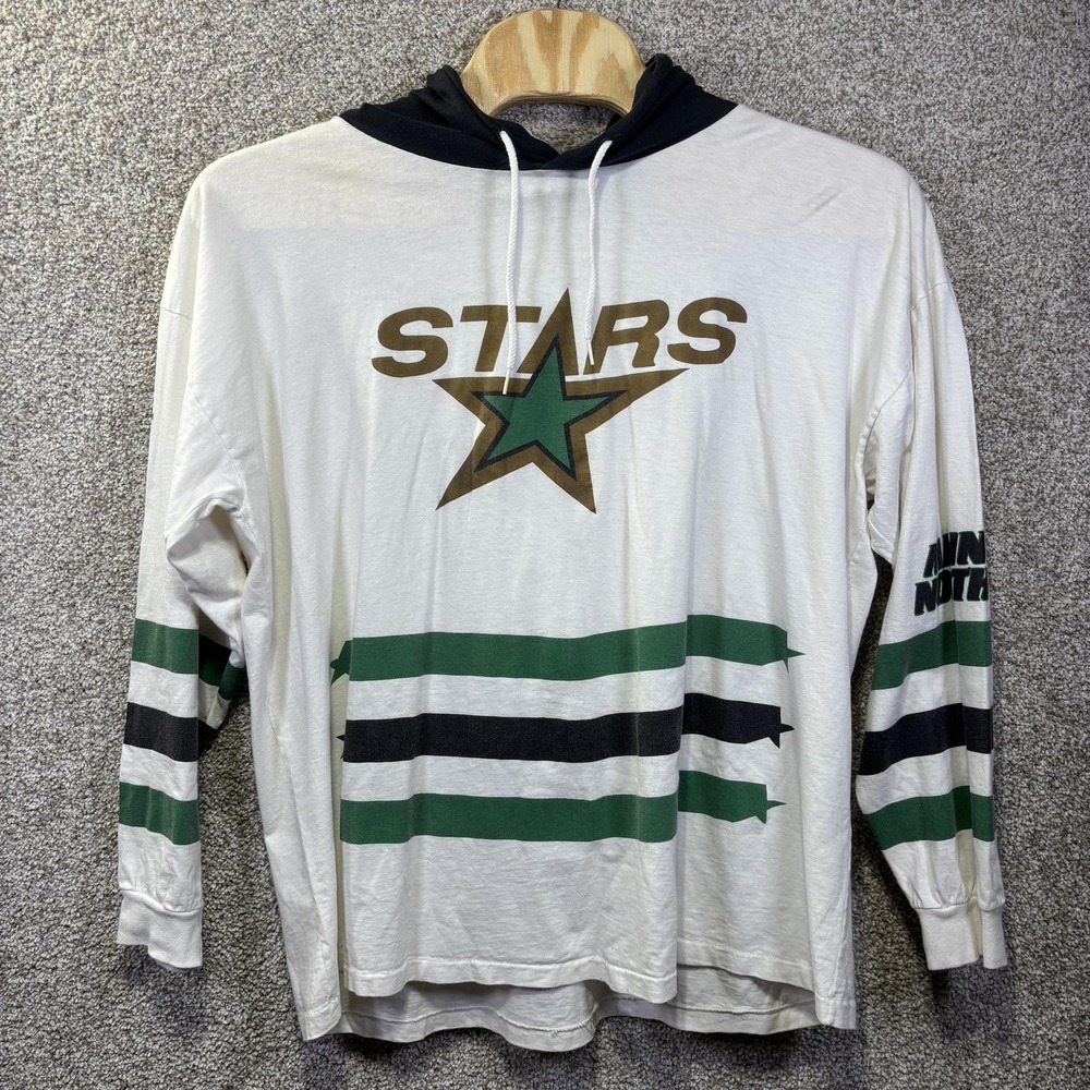 Vintage Apex One Minnesota North Stars NHL Hooded Shirt XL White Green Black USA
